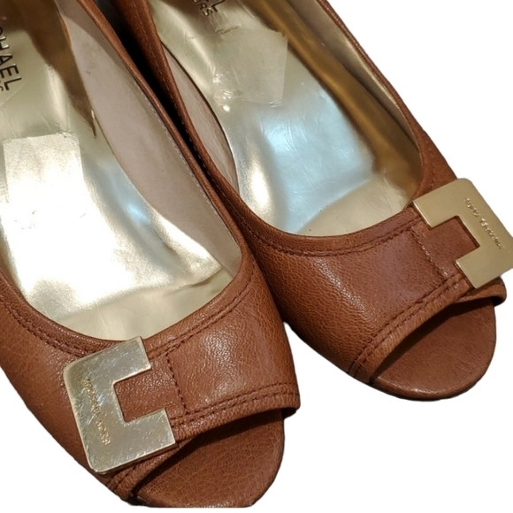 Michael Michael Kors Women Dress Wedge leather shoes Peep Toe sz 7M - Picture 1 of 13
